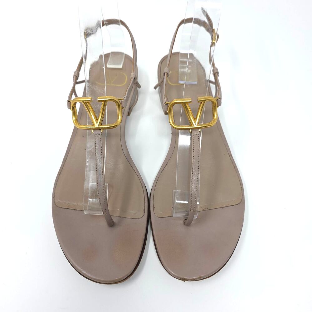 Valentino VLogo Signature Leather Thong Sandals Nude Ankle Strap IT 37 US 7
